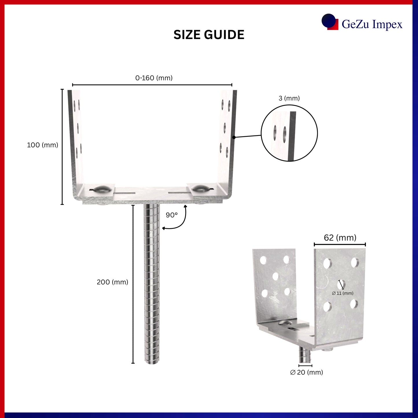 Adjustable Width U Post Support with TMT Rod