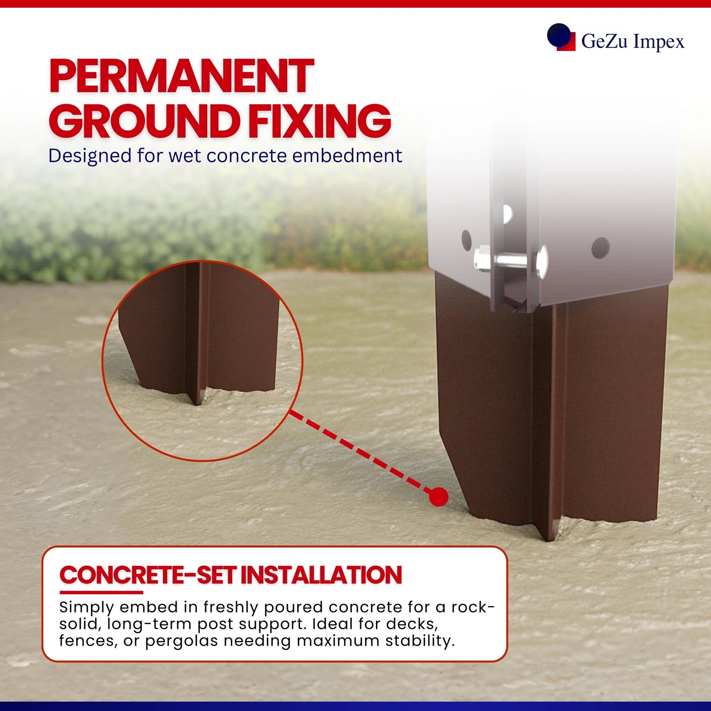 Supporto per Palo da Cementare con Morsetto Rapido 75x75mm Verniciato a Polvere
