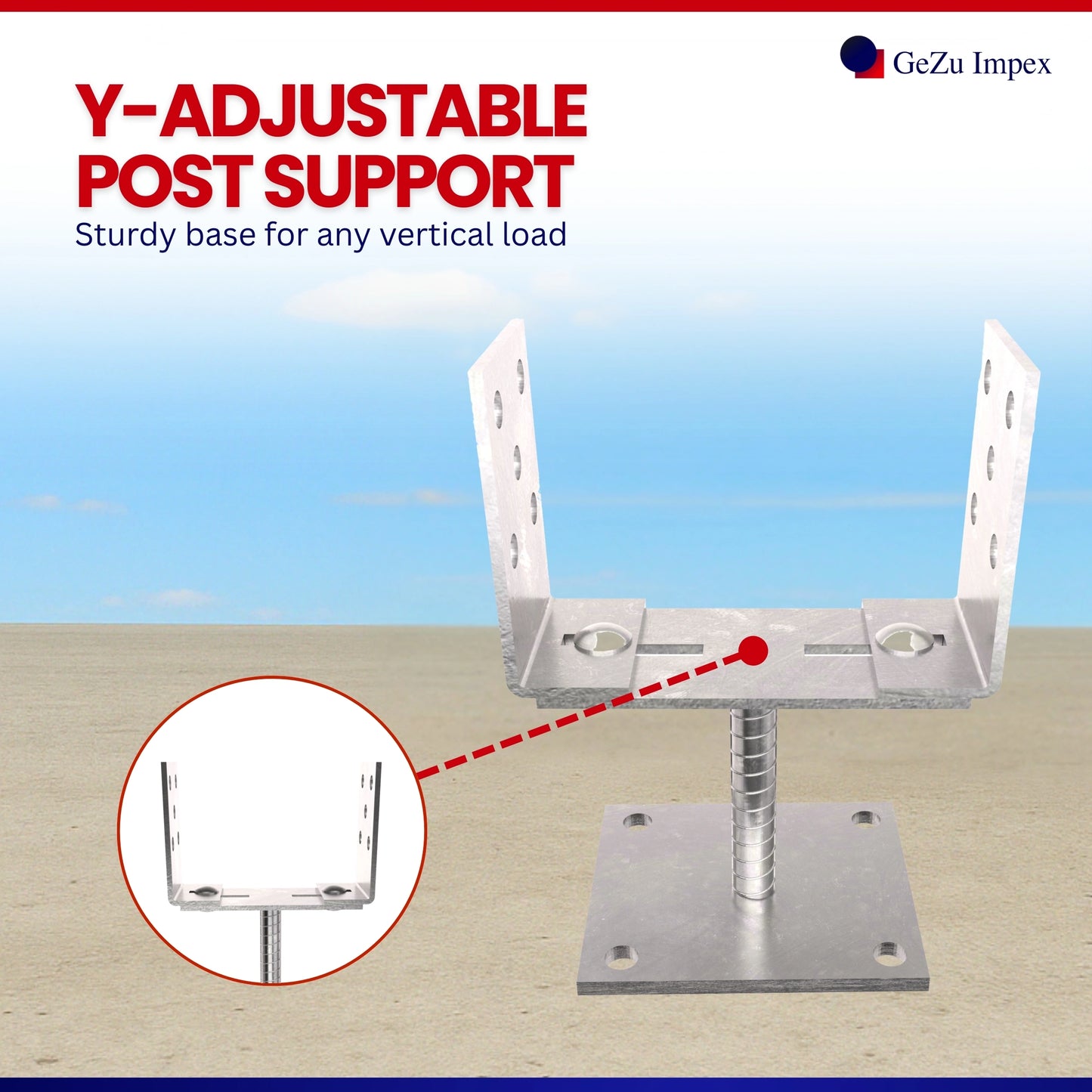 Adjustable Width U Post Support with Plate 100x100mm Electroplated Zinc Coated