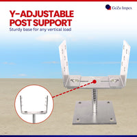Adjustable Width U Post Support with Plate 100x100mm Electroplated Zinc Coated