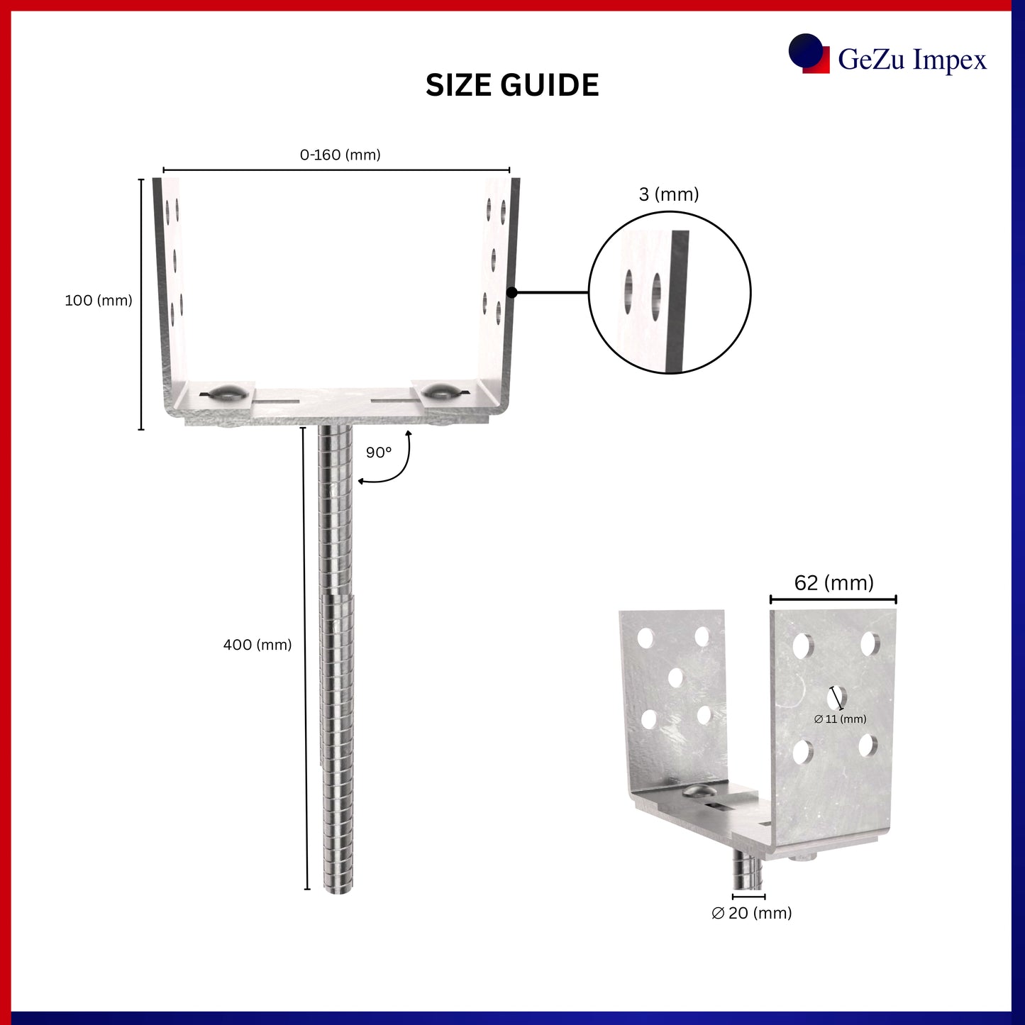 Adjustable Width U Post Support with TMT Rod