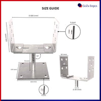 Adjustable Width U Post Support with Plate 100x100mm Electroplated Zinc Coated